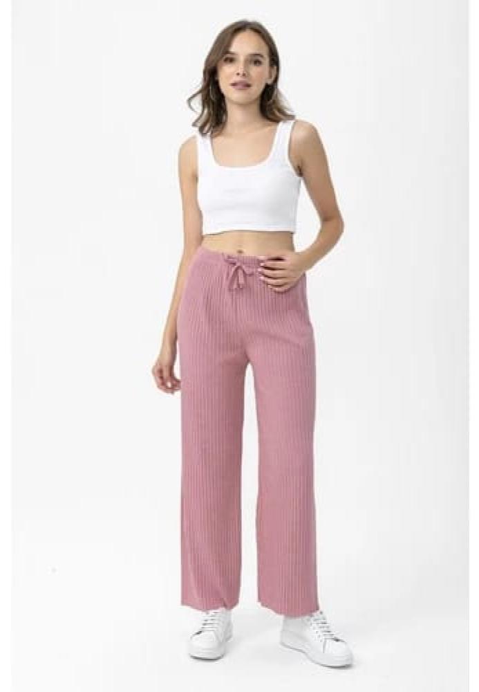 Pantalon dama lungi Plisat, Roz, Engros